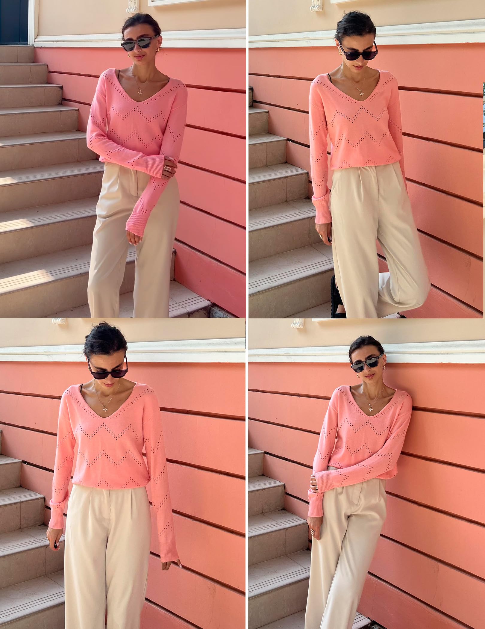 Trendy Zeagoo Women's Off Shoulder Crochet Sweater - Long Sleeve V Neck Knit Pullover Top for Casual Outfits | Perfect for Fall Fashion, Date Nights & Cozy Layering