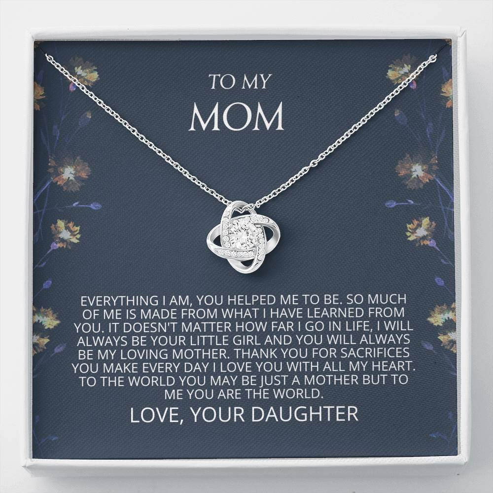 Mom - You Are The World Love Knot Necklace | Sterling Silver Mother Daughter Gift | Heartfelt Present for Mother's Day, Birthday & Special Occasions | Elegant Jewelry for Mom to Wear Daily or on Family Gatherings