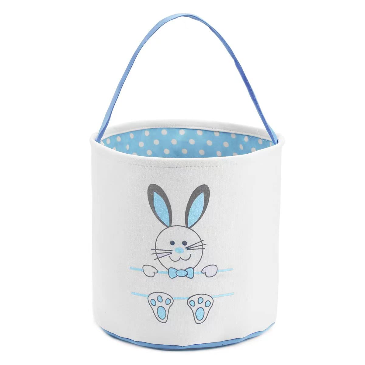 Personalized Easter Bunny Basket Bags for Kids - Cotton Canvas Easter Egg Hunt Bags with Cute Rabbit Print - Perfect for Easter Egg Hunts, Candy Collection & Gift Giving (Blue)