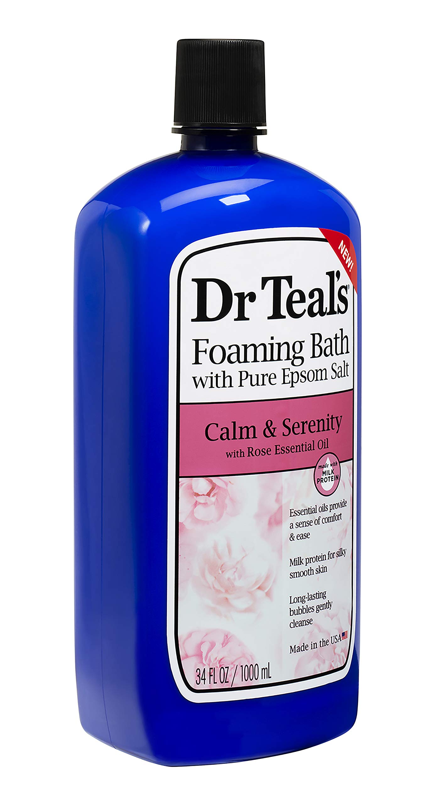 Dr Teal's Calm & Serenity Rose Essential Oil Bundle - Pure Epsom Salt Soaking Solution (3 lbs) & Foaming Bath (34 fl oz) with Milk Protein | Relaxing Bath Soak for Stress Relief & Better Sleep
