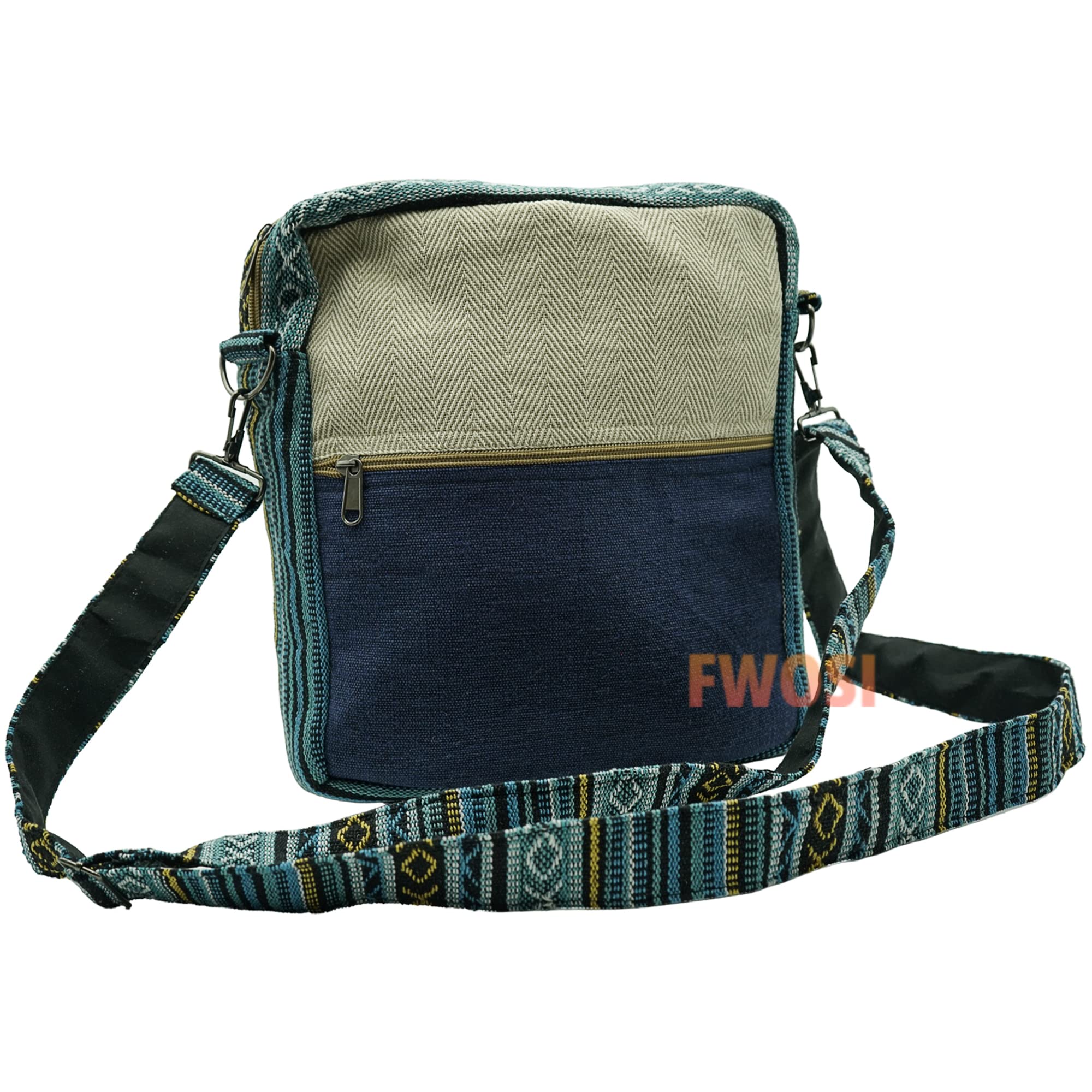 Handwoven Hemp Crossbody Bag - Eco-Friendly Himalayan Hemp Shoulder Bag with Zipper & Pocket - Bohemian Travel Purse for Men & Women - Perfect for Festivals, Beach Trips & Daily Use