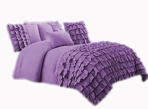 800 Thread Count 3-Piece Premium Waterflow Half Ruffle Duvet Cover Set with Matching Pillow Shams - King/Cal King Size 100% Egyptian Cotton in Plum Color | Luxury Bedding for Master Bedroom, Guest Room & Hotel Decor