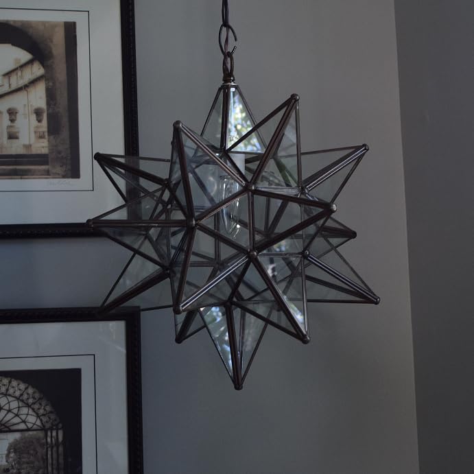 15 Inch Clear Glass Star Pendant Light - Modern Ceiling Lighting Fixture for Bedroom, Nursery, Living Room & Home Decor