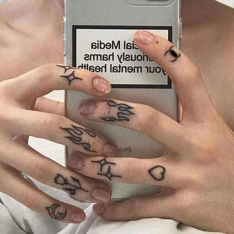 Realistic Temporary Fake Finger Tattoos for Men & Women - Waterproof Small Hand Tattoos That Look Real & Last Long - Cross, Snake, Letters & Love Designs (Style 3) - Perfect for Parties, Halloween Costumes & Fashion Accessories