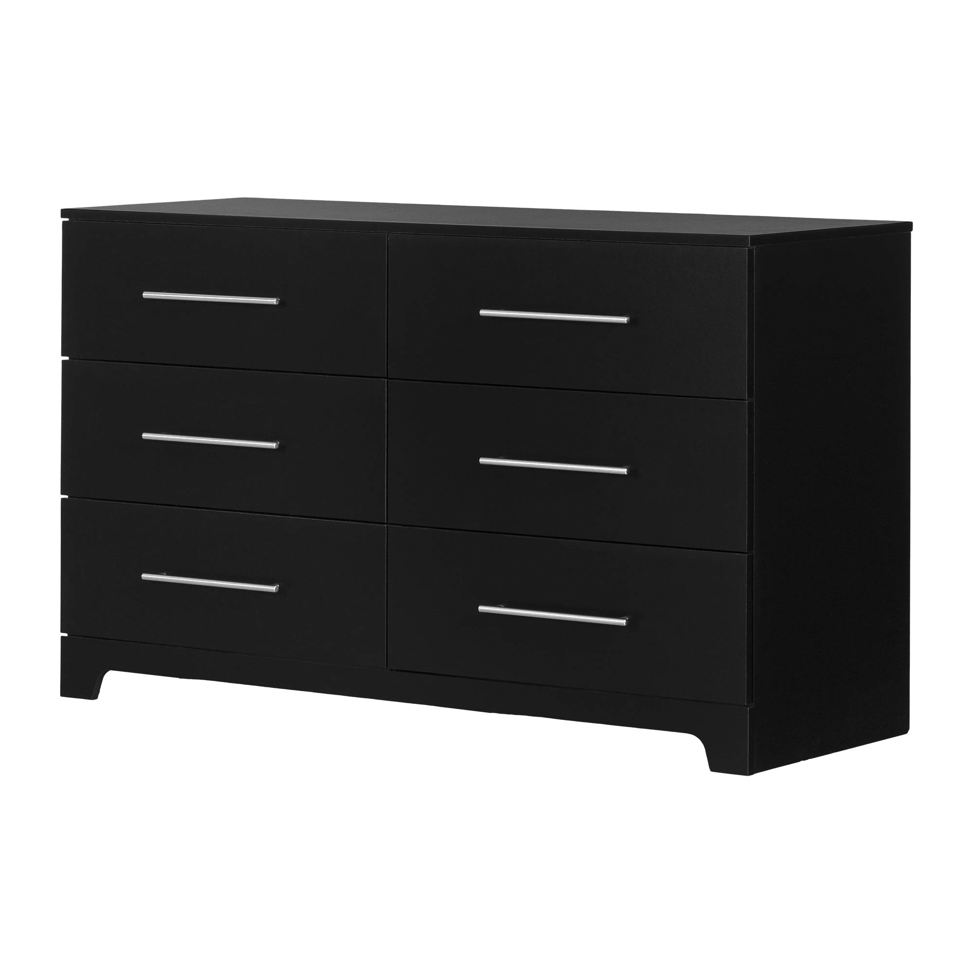 South Shore Primo 6-Drawer Double Dresser in Pure Black - Modern Bedroom Storage Solution for Master Bedroom, Guest Room, or Nursery Organization