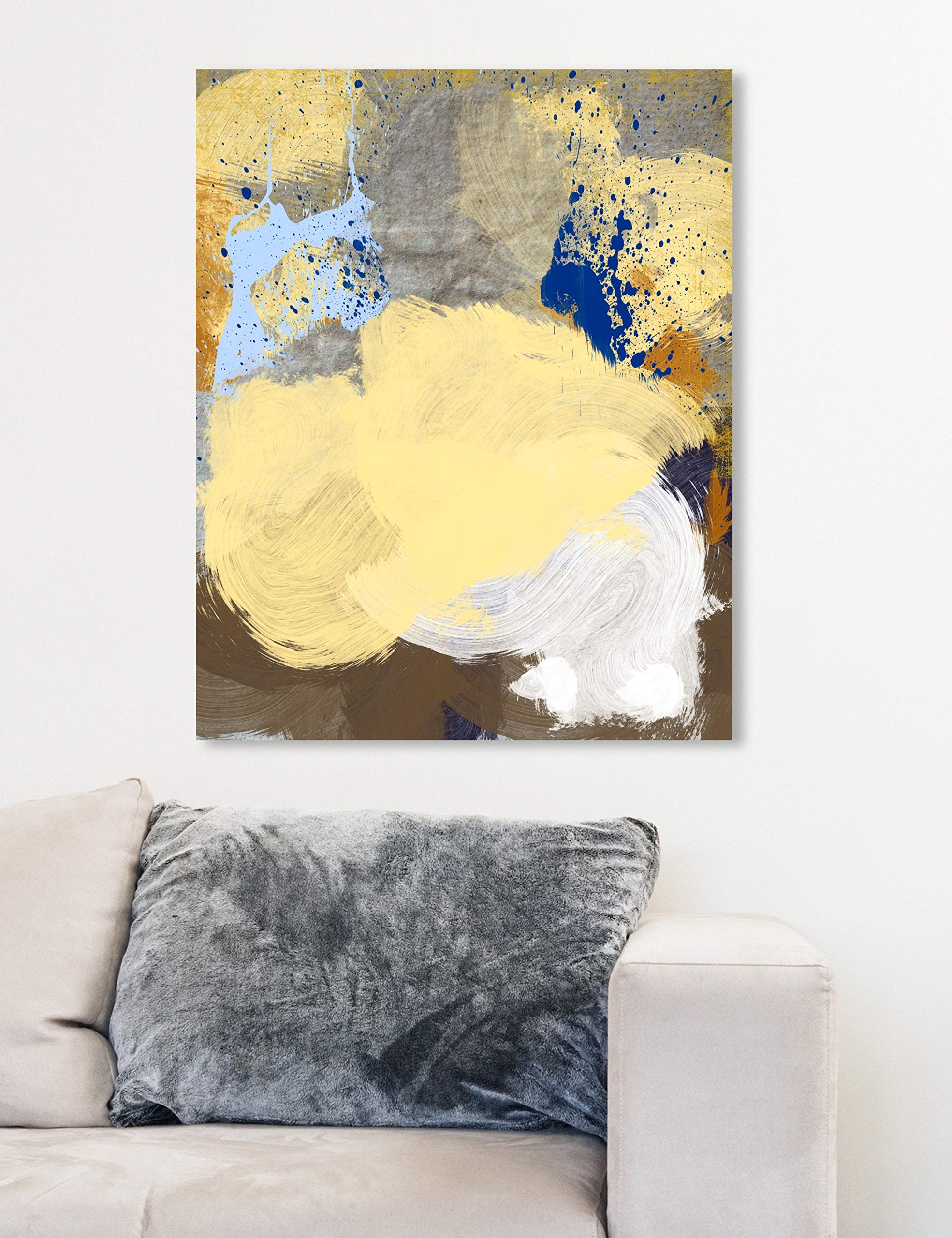 Abstract Wall Art Canvas Print 'Number 8' - 13x16 Inch Yellow & Brown Modern Home Decor - Perfect for Living Room, Bedroom or Office Decoration