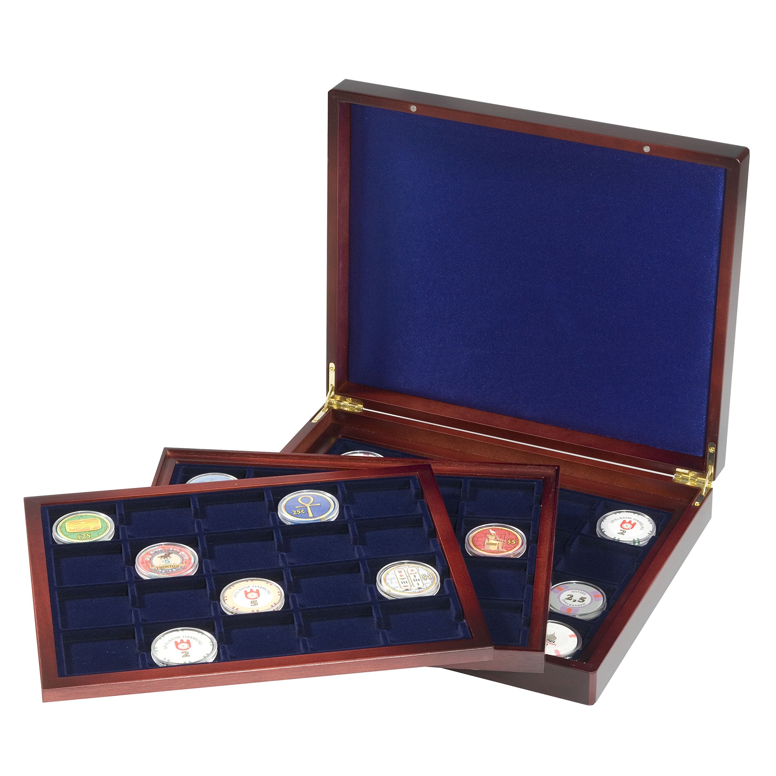 Leuchtturm 308474 VOLTERRA Deluxe Coin Box - Holds 60 Coins with/Without Capsules (Up to 48mm Diameter) | Includes 3 Inserts for 20 Coins Each | Square Fields | Perfect for Coin Collectors & Numismatic Storage