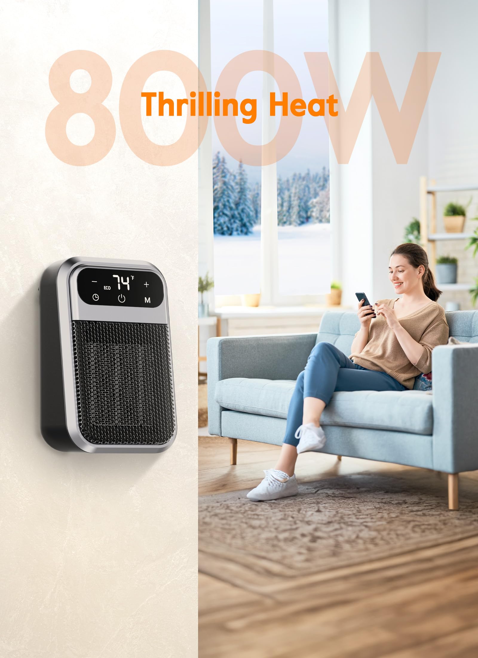 GiveBest 800W Portable Electric Space Heater with Remote Control, LED Display, Adjustable Thermostat & Timer - ETL Certified for Home, Office, RV & Bathroom Use | Fast Heating & Energy Efficient Indoor Heater