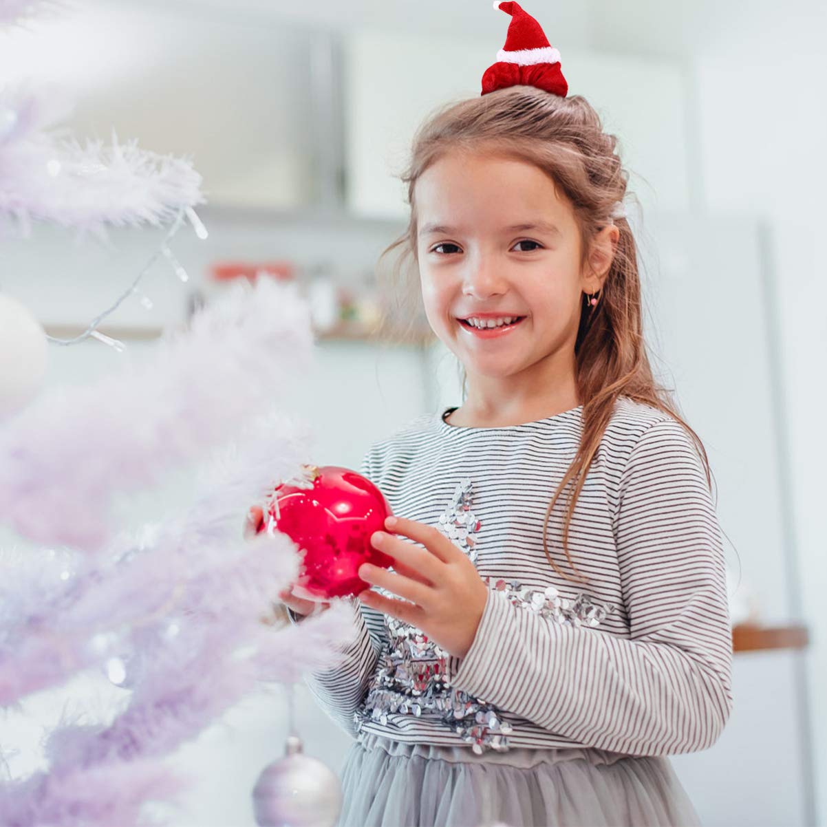 2Pcs Christmas Hair Scrunchies - Soft Santa Hat & Reindeer Hair Ties for Girls, Women & Babies - Festive Holiday Ponytail Holders (Perfect for Xmas Parties, Family Photos & Gift Giving)