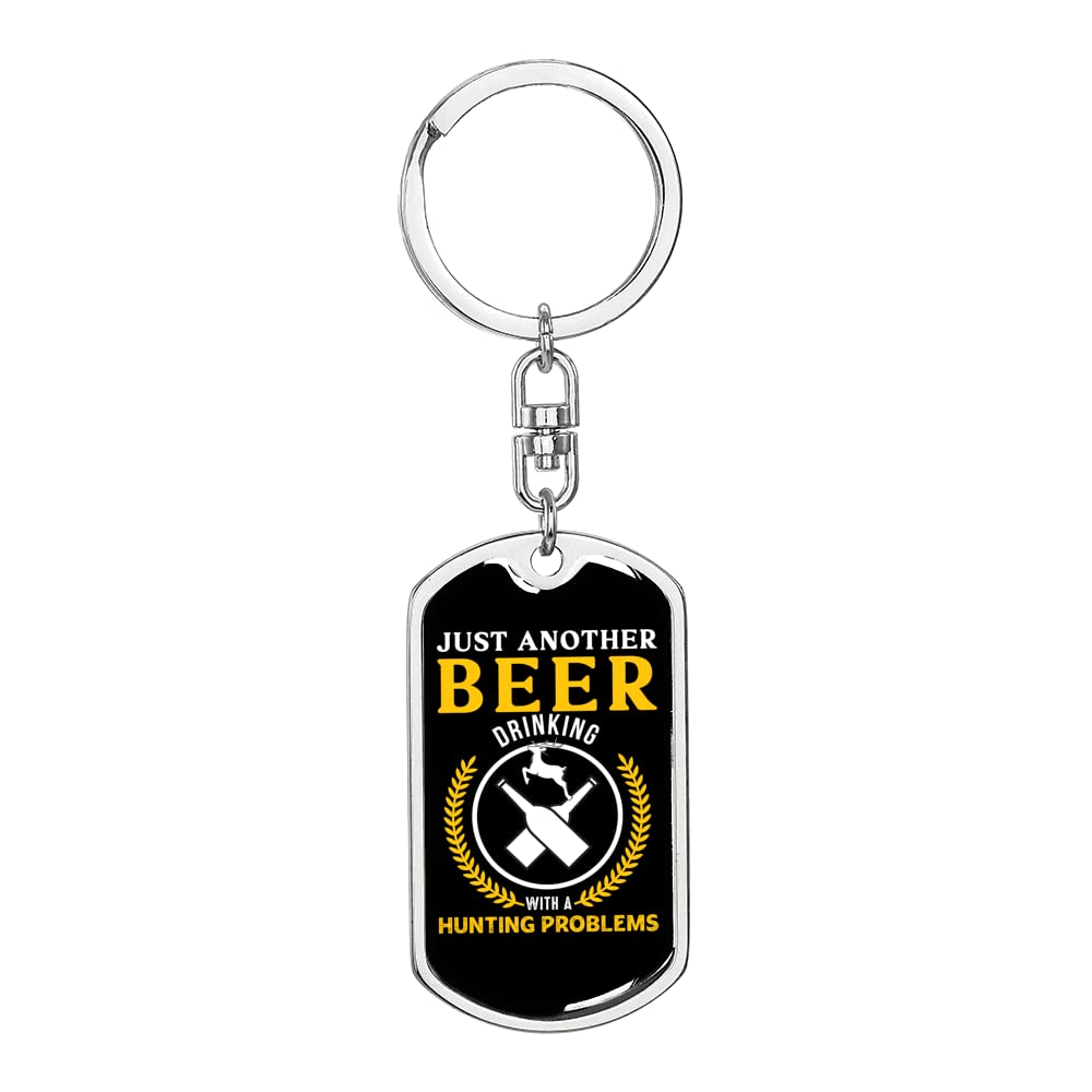 Stainless Steel or 18k Gold Dog Tag Keychain - Perfect Gift for Beer Lovers & Hunters - Durable Beer Hunter's Keyring for Everyday Use, Outdoor Adventures & Gifts