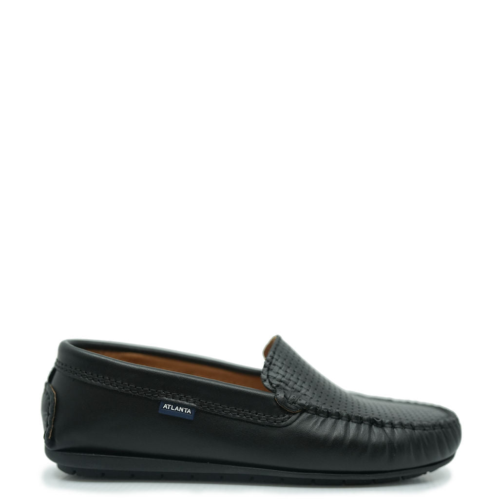 Men's Atlanta Black Stamped Leather Loafers - Classic Moccasin Style Slip-On Shoes for Business Casual & Office Wear
