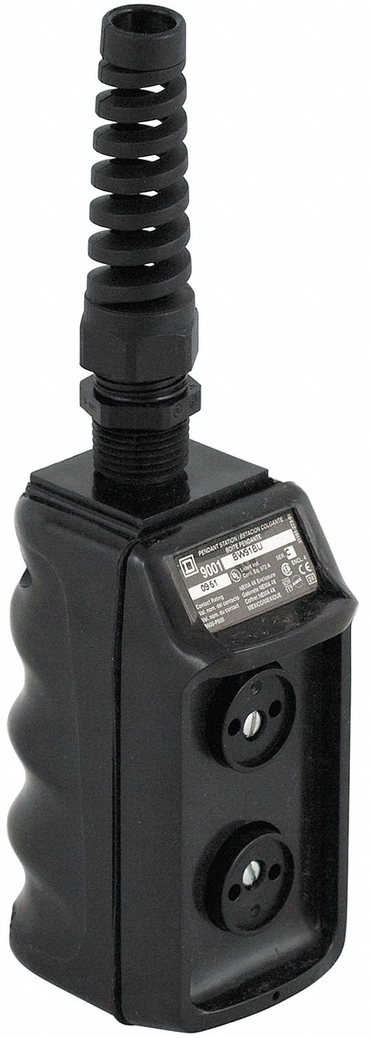 Square D 2-Button Up/Down Pendant Push Button Station, 2NO, NEMA 1 3 3R 4 4X Rated, Black (9001BW92B) - Industrial Control for Cranes, Hoists & Machinery