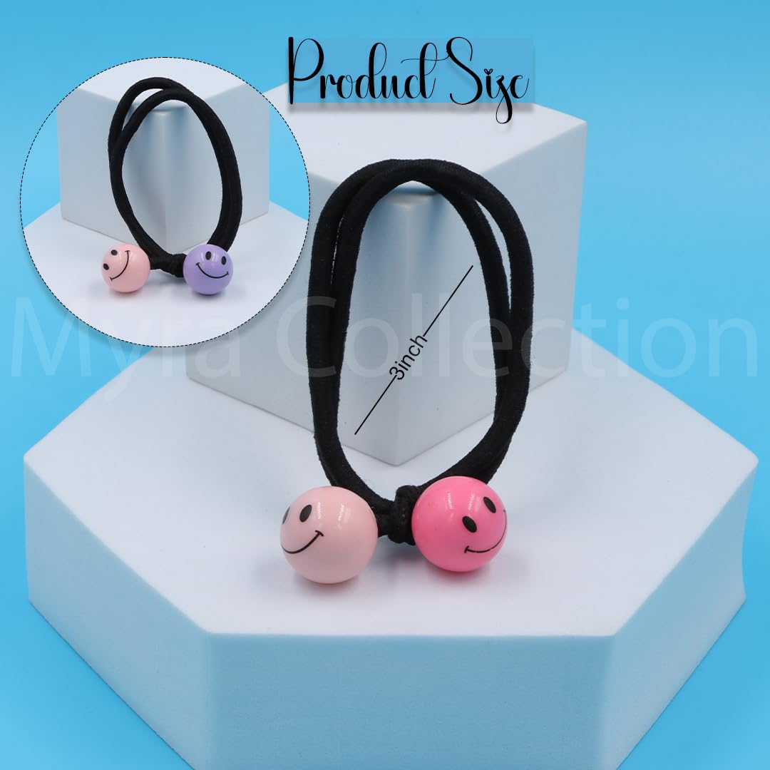 Myra Collection 6-Piece Colorful Smiley Face Hair Ties - Cute & Elegant Ponytail Holders for Women & Girls | Perfect for School, Work & Everyday Styling