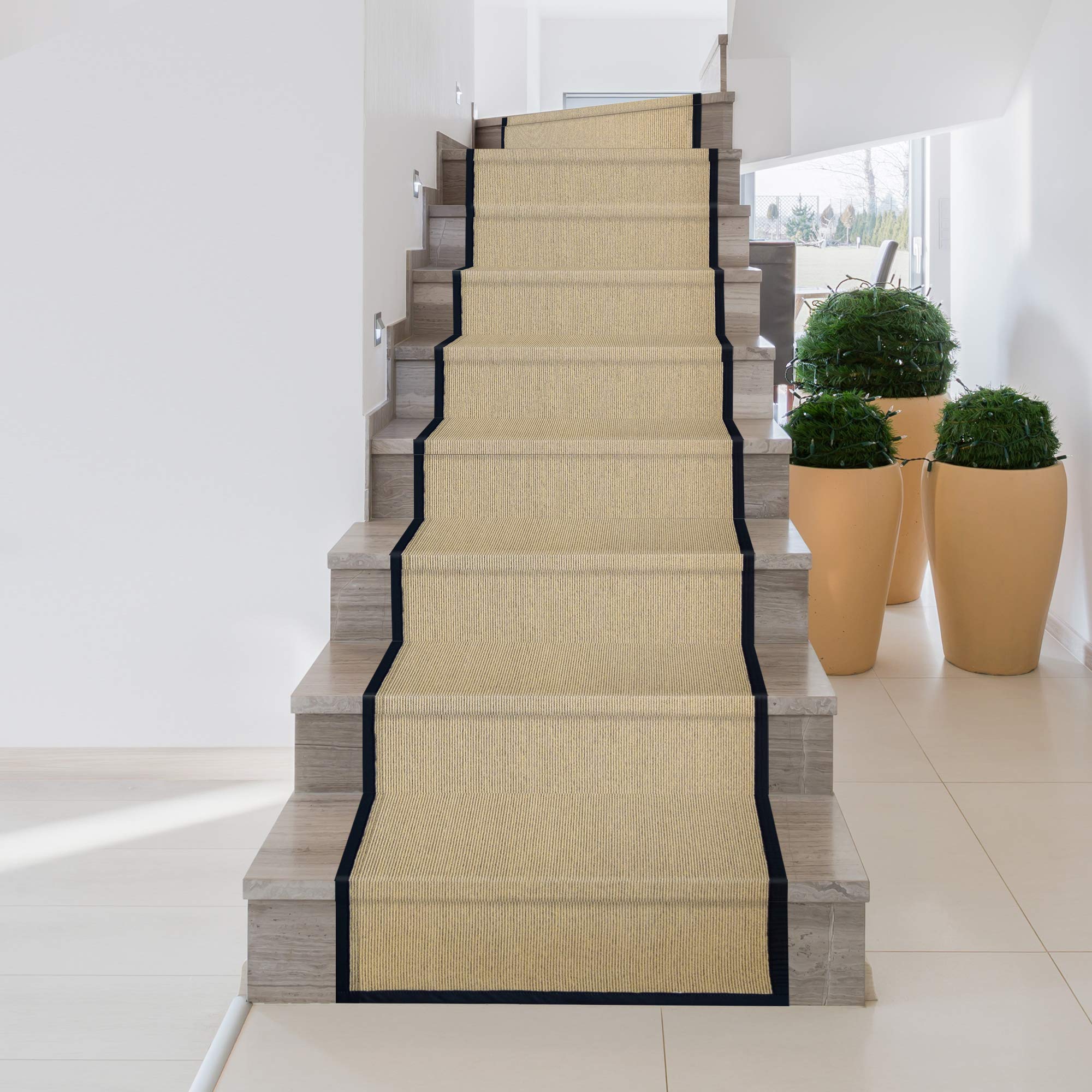 iCustomRug Zara Synthetic Sisal Collection - Soft Stain Resistant Black Border Rug 28.5