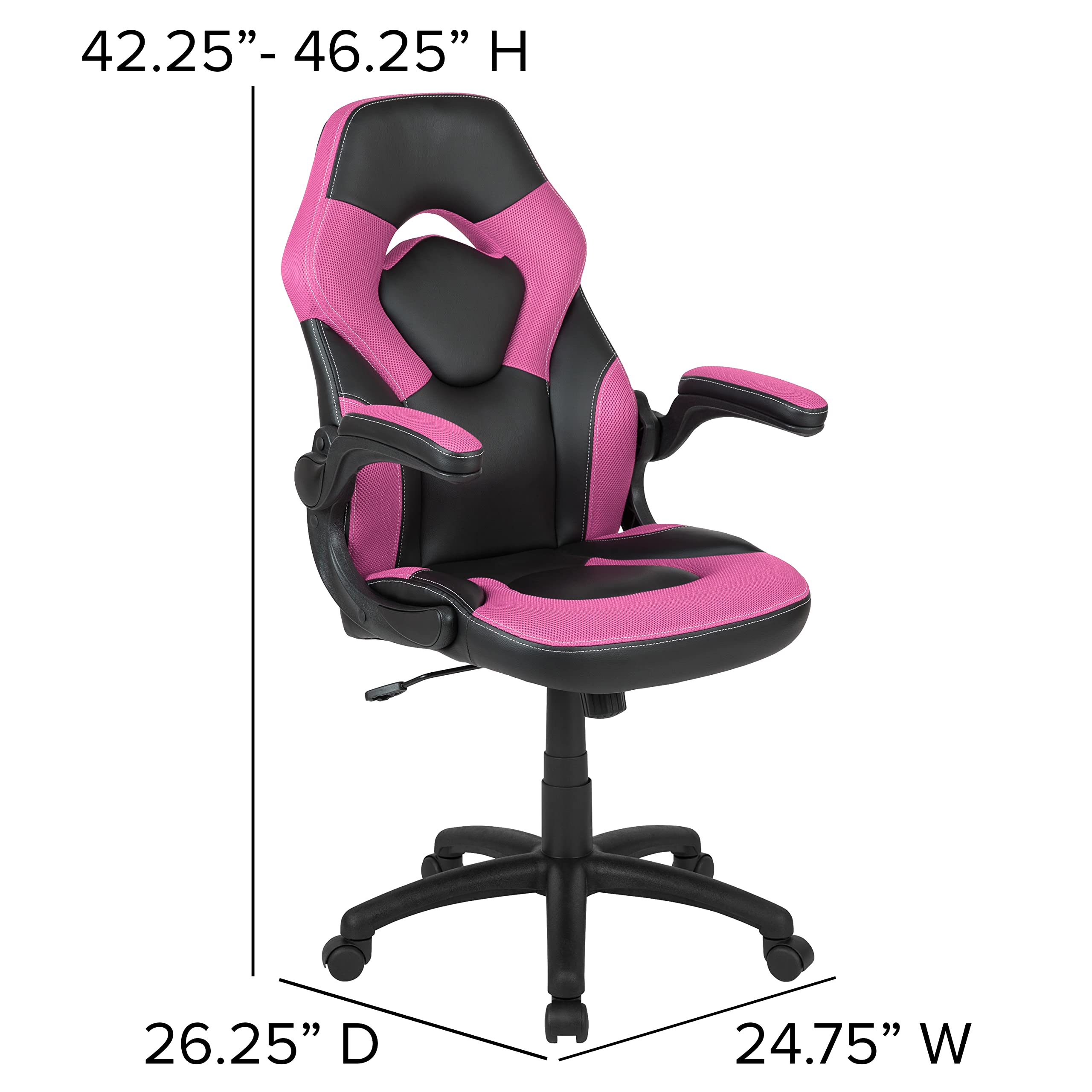 Black Pink Gaming Desk Set with Cup Holder & Headphone Hook for PC Setup