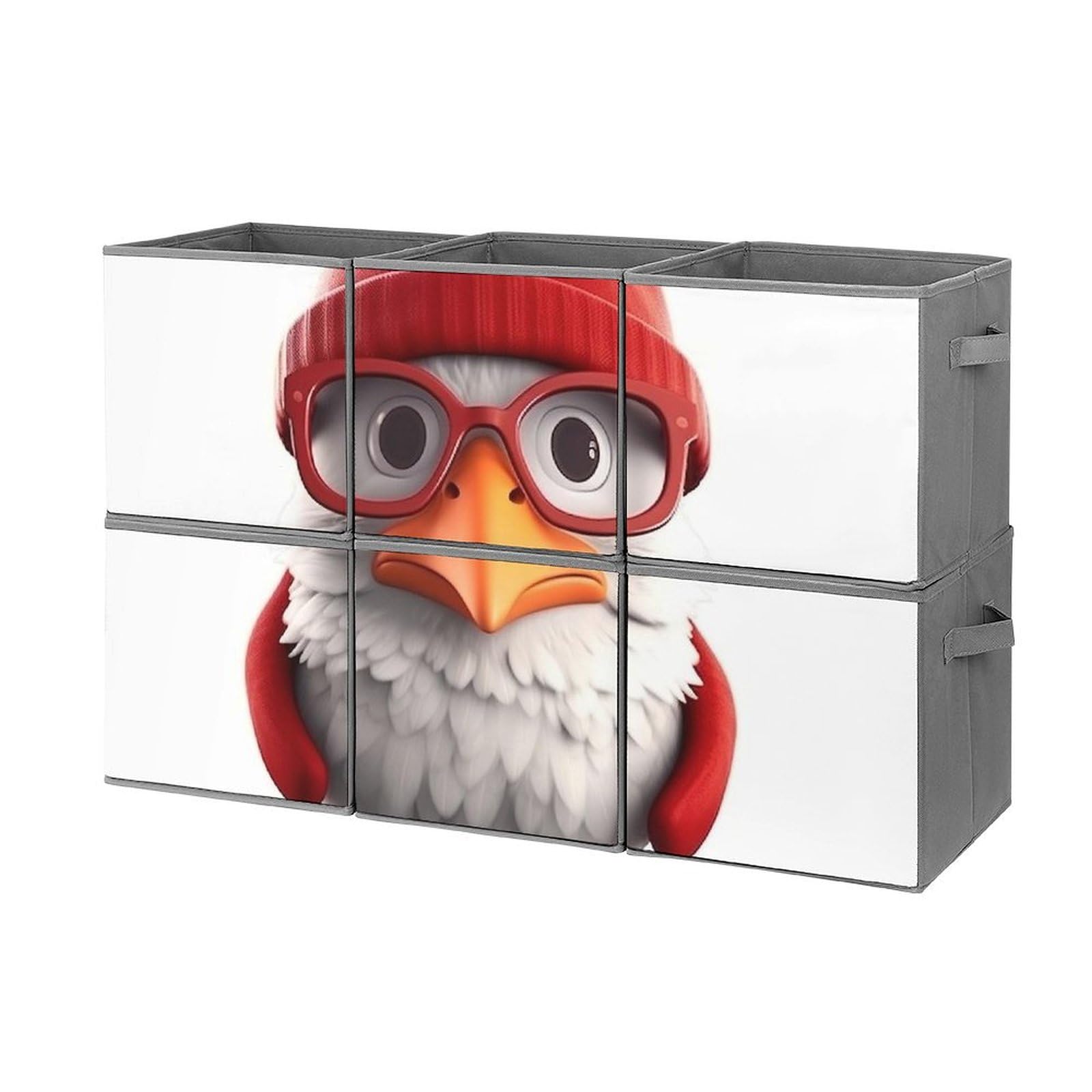 6-Pack Collapsible Storage Bins with Handles - Cartoon Bird with Glasses Design, Large Closet Organizer for Clothing, Toys & Home Organization | Perfect for Bedroom, Nursery & Office Storage Solutions