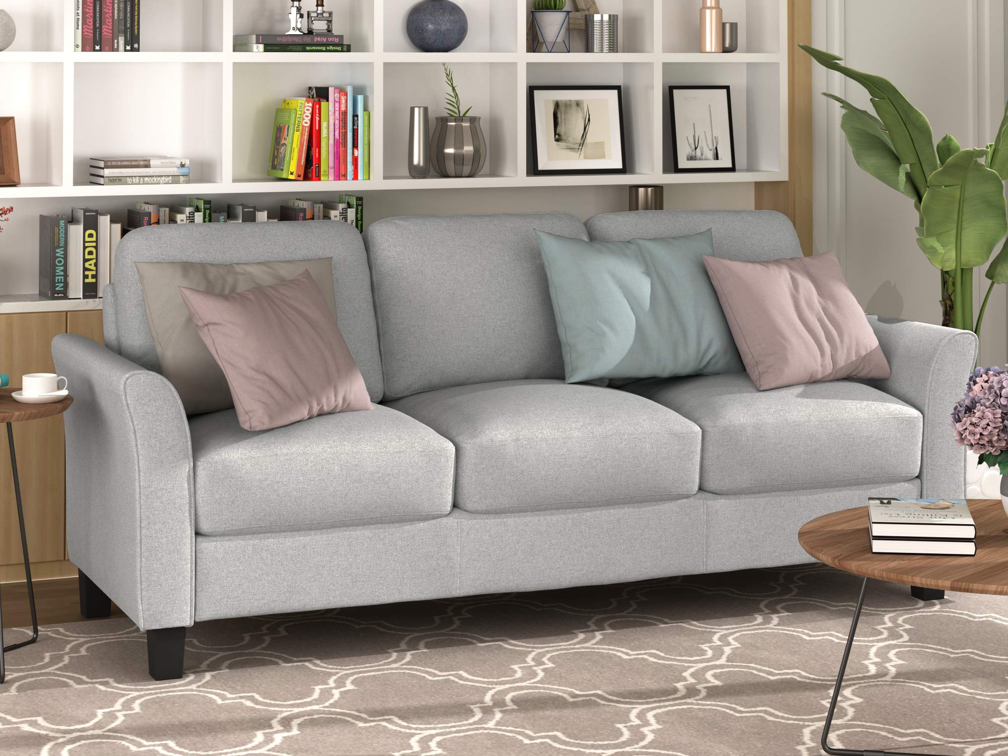 Compact 3-Seater Linen Sofa for Small Spaces - Modern Grey, Black & Light Grey Couches for Living Room & Bedroom - Perfect for Apartments, Dorms & Cozy Home Decor