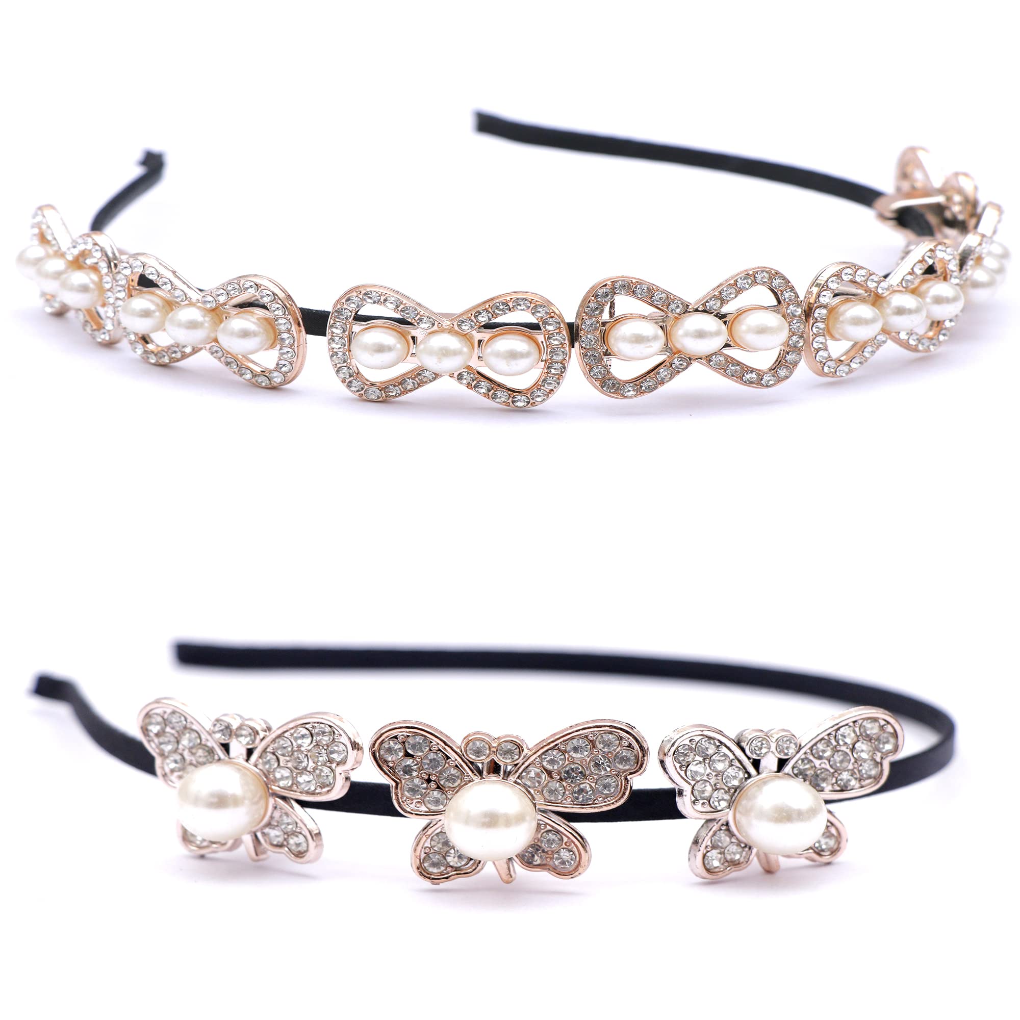 2 Pack Crystal Rhinestone Headbands for Women & Girls - Sparkly Beaded Hair Bands, Shiny Hair Accessories & Decoration (Multi-Color & Design) - Perfect for Weddings, Parties & Special Occasions