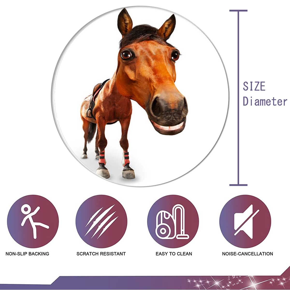 Cartoon Horse Head with Big Smile Office Chair Mat - 43 Inch Non-Slip Rug Protector for High Pile Carpets, Gaming & Home Office Use