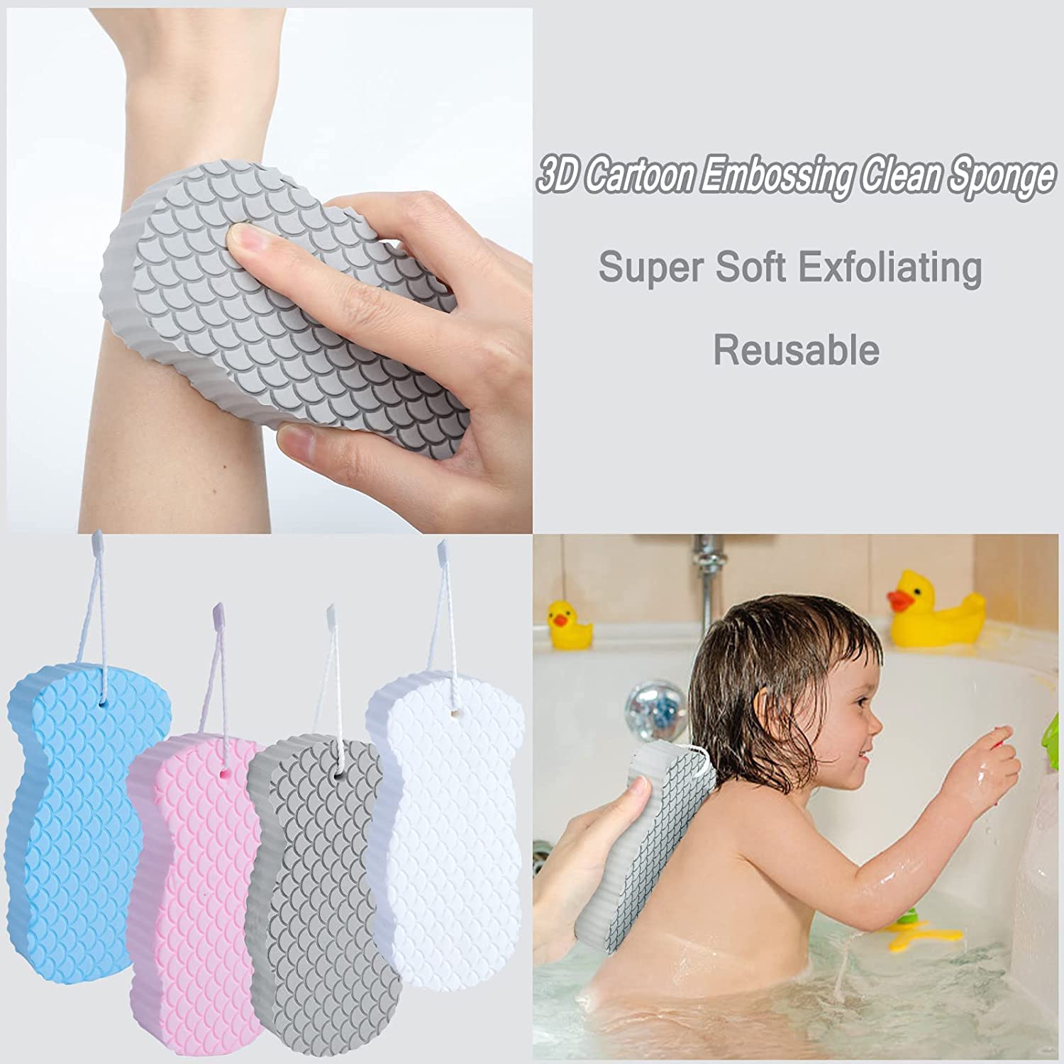 Ultra Soft Exfoliating Bath Sponge for Adults & Kids - Dead Skin Remover Shower Sponge - Gentle Magic Scrub for Sensitive Skin & Pregnancy - 2 Pack (Multi-Color) - Perfect for Daily Shower & Spa Relaxation