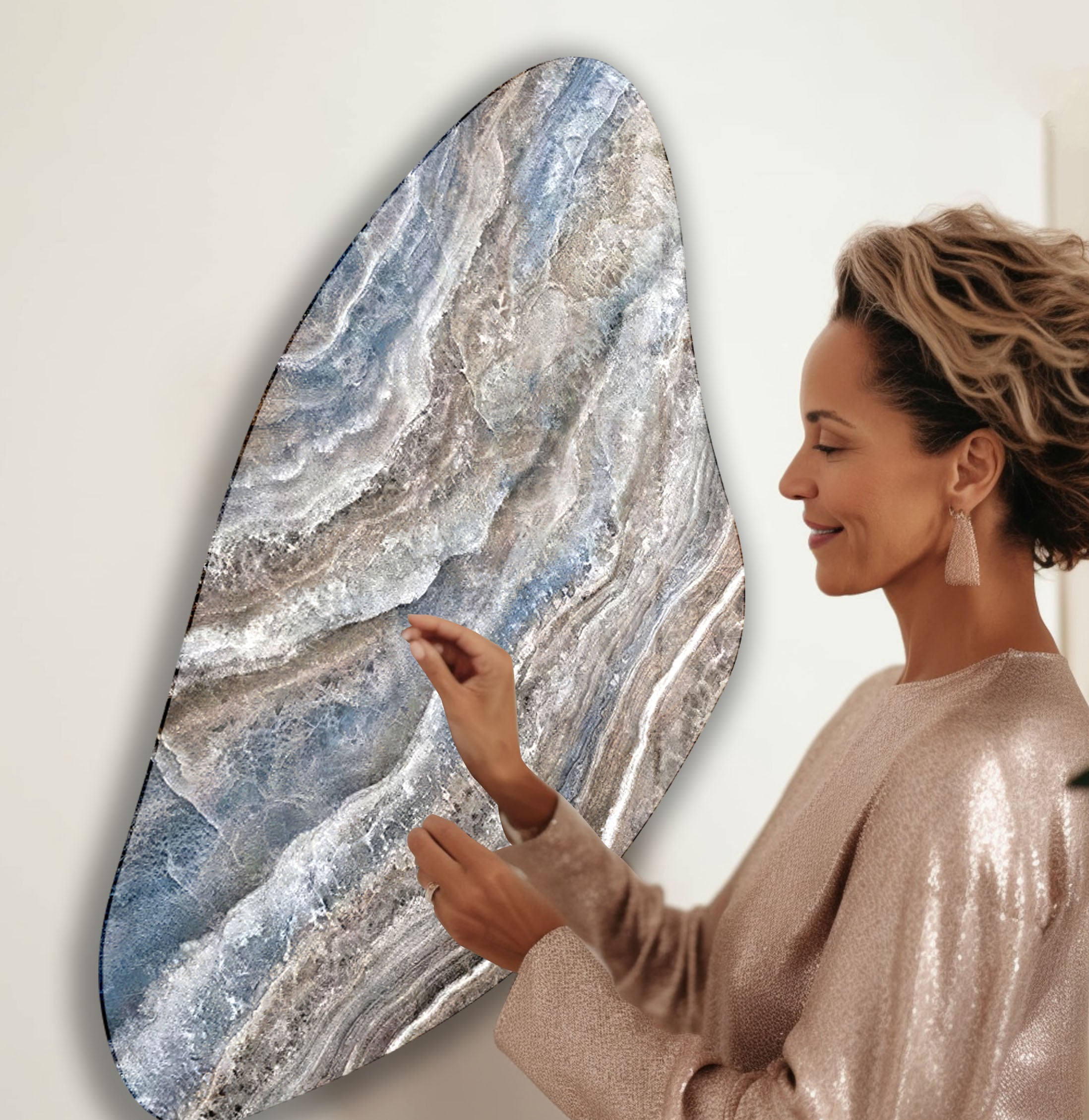 Blue Marble Pattern Glass Wall Art - Modern Aesthetic Home Decor for Living Room, Bedroom & Office | Shatterproof & Easy to Hang