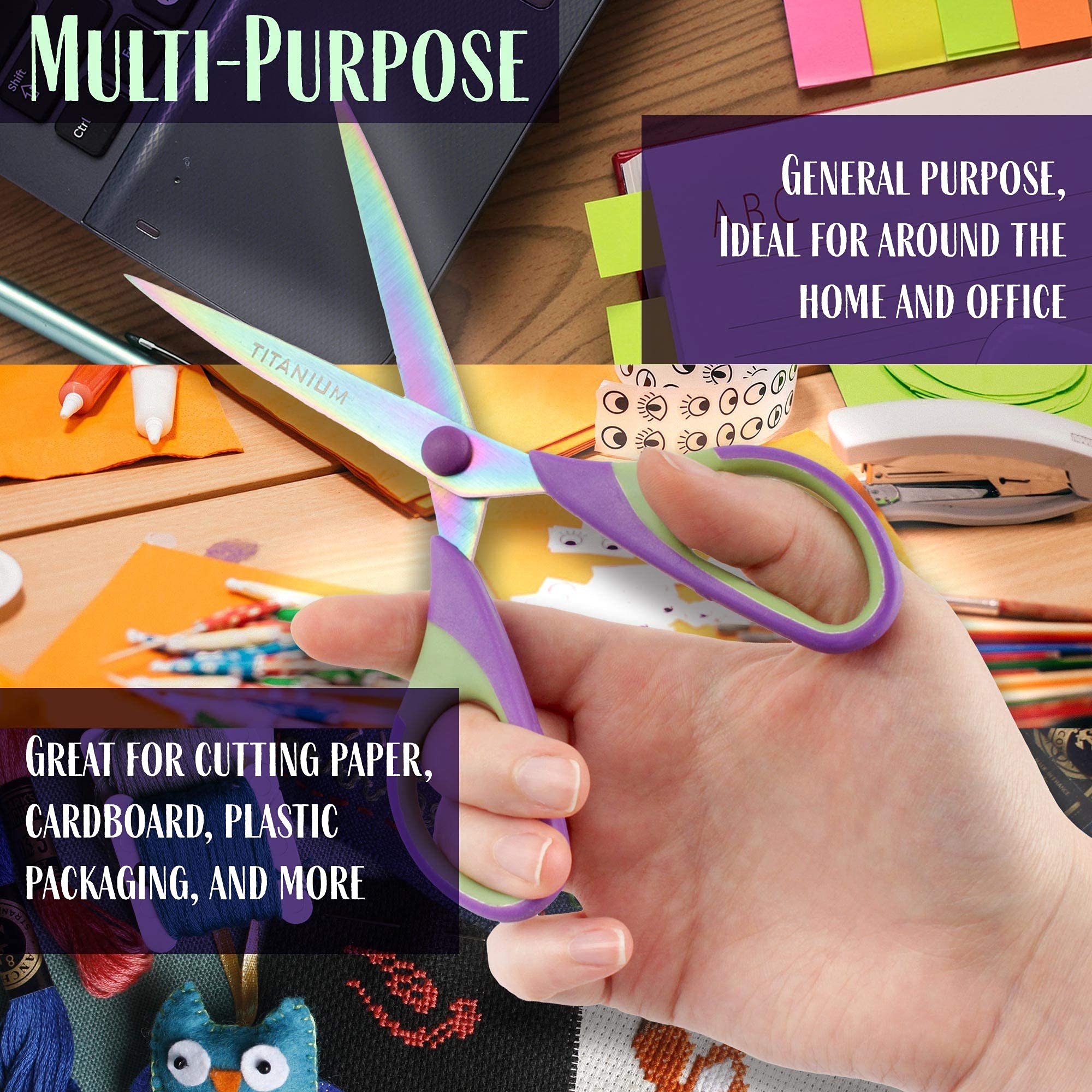 Premium 5-Piece Stainless Steel Scissors Set for Kitchen, Crafting & Office Use - 10 Pack Bulk - Perfect for Food Prep, DIY Projects, Paper Cutting & Gift Wrapping