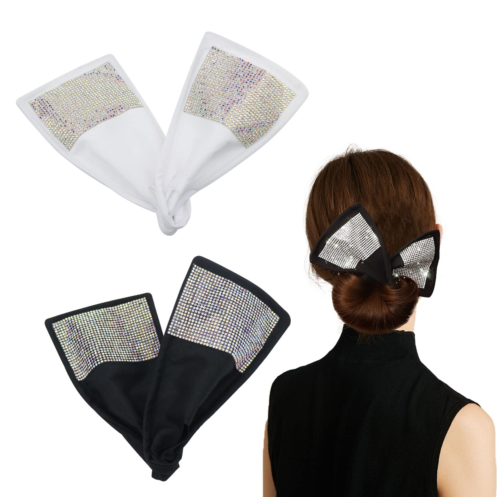 2 Pack Deft Crystal Diamond Hair Bun Maker - Reusable Donut Bun Wraps & Elastic Hair Bands for Women & Girls | Perfect for Updos, Ponytails & Everyday Hairstyles