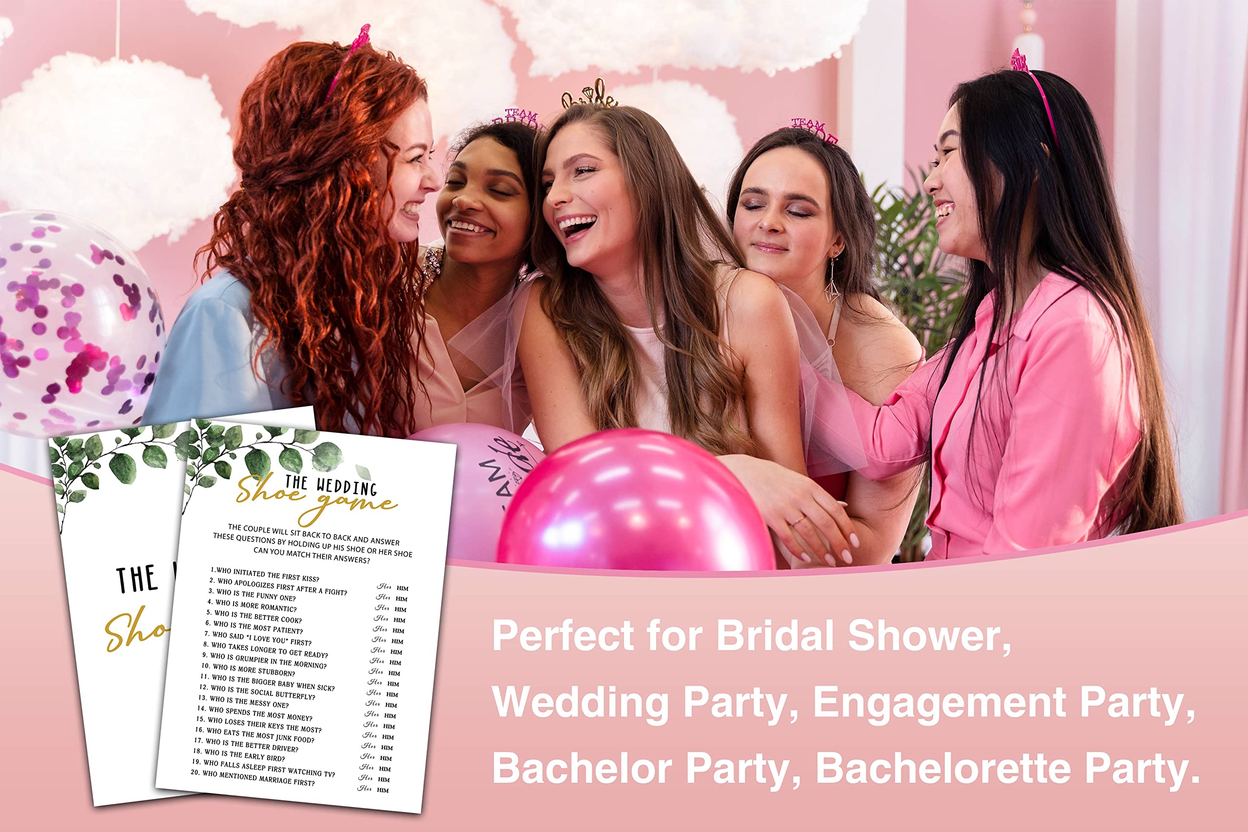 Bridal Shower Games Set - 30 Greenery Themed Engagement Party Game Cards for Wedding, Bachelorette Party & Bridal Shower Decorations - Perfect for Wedding Shoe Game & Bridal Party Activities