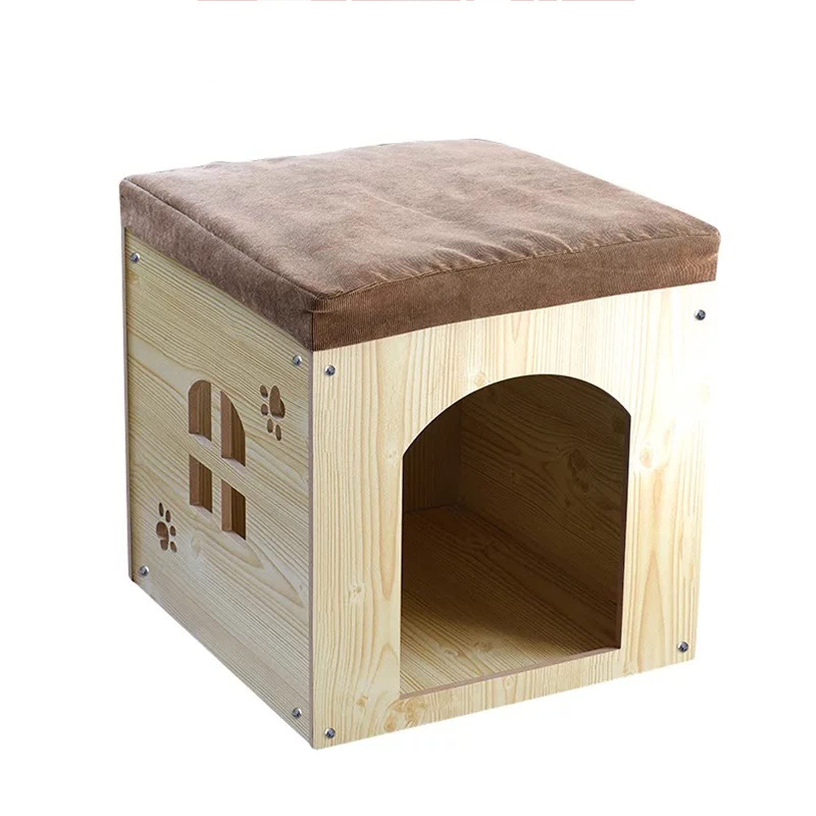 Small Pet House - Indoor Multi-Function Dog Kennel & Cat Bed with Entryway Shoe Storage, Cozy Log Cabin Design for Small Dogs & Cats (Size S) - Perfect for Living Room, Bedroom or Entryway