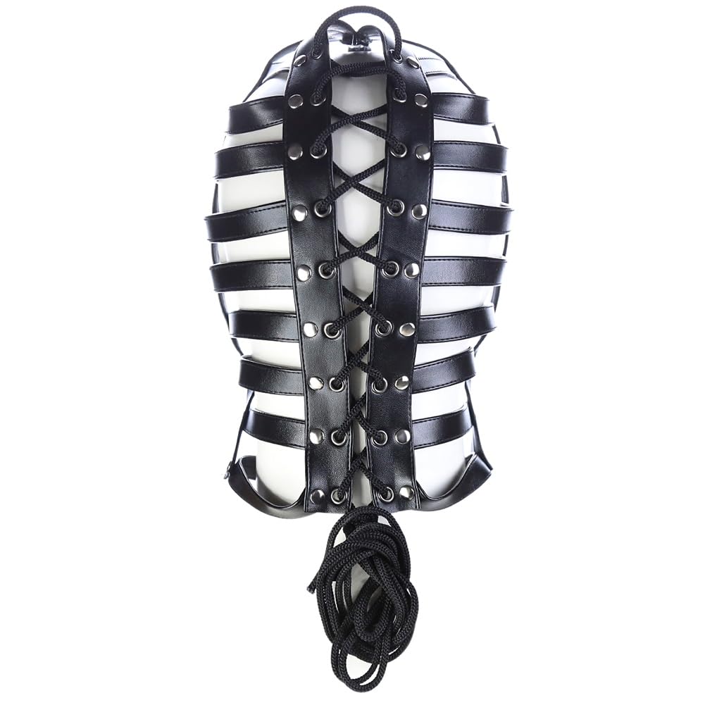 BDSM Adjustable Leather Bondage Mask for Adults - Fetish SM Cosplay, Masquerade Head Mask for Men & Women - Perfect for Role Play, Spicing Up Relationships & Sensual Exploration