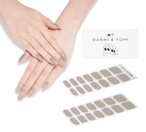 DANNI & TONI Semi Cured Gel Nail Strips - Khaki Solid Color Nail Stickers/Wraps (28 Pcs) | DIY Salon-Quality Manicure at Home | Perfect for Parties, Weddings & Everyday Wear