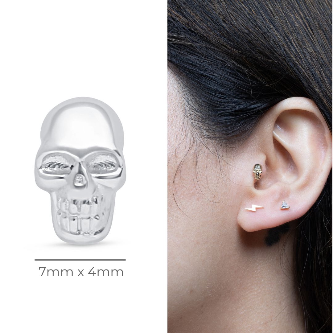 Minimalist Skull Flat Back Stud Earrings - 14k Solid White Gold - Dainty & Elegant Jewelry for Women - Perfect for Everyday Wear, Gifts & Special Occasions