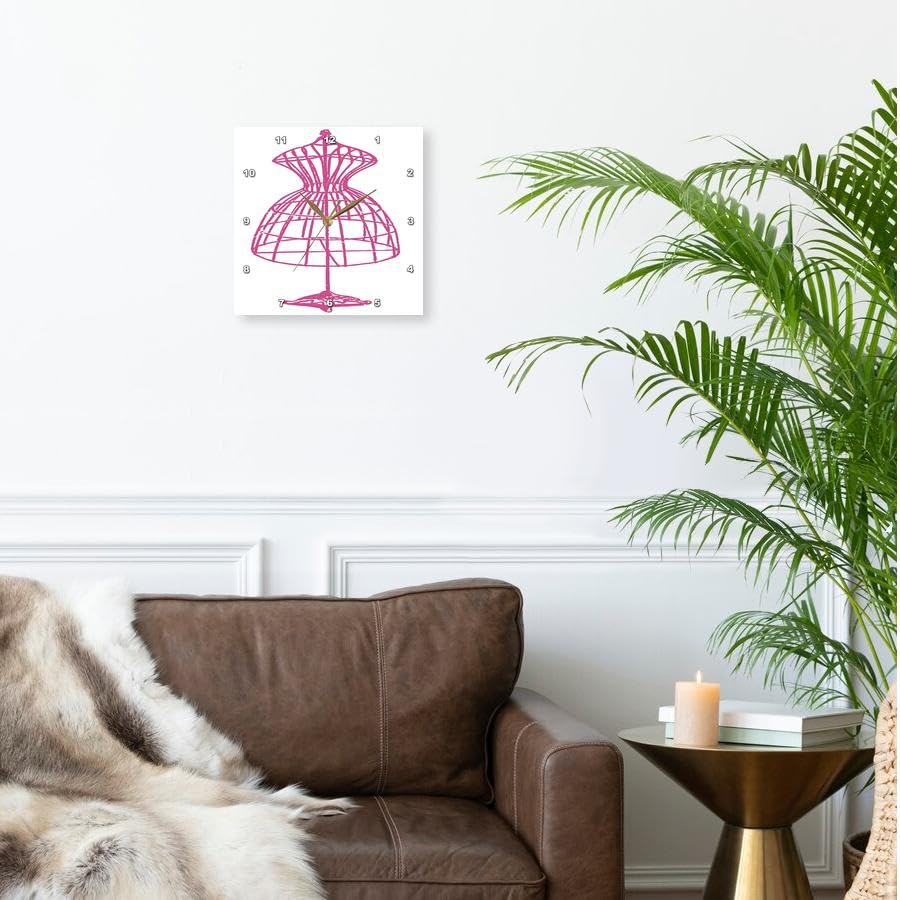 3D Rose Pink Dress Form Wall Clock - 10 x 10 Inch Stylish Home Decor for Bedroom, Living Room & Office | Unique Fashion-Inspired Timepiece for Women & Girls