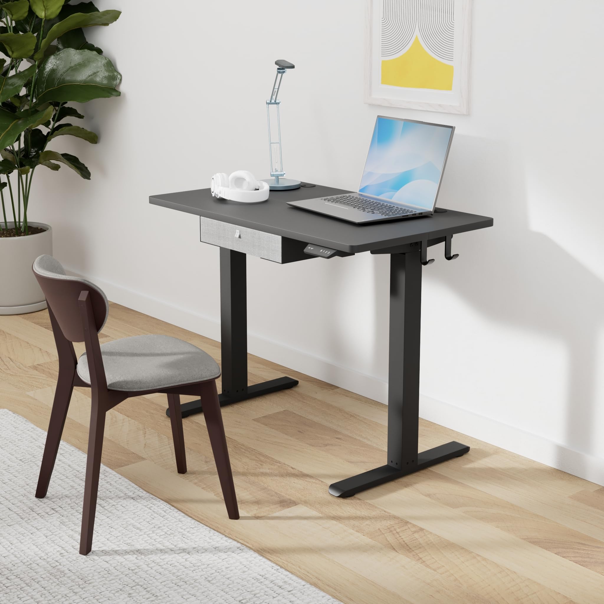 FEZIBO 40 x 24 Inches Electric Standing Desk with Drawer - Adjustable Height Sit Stand Desk with Storage for Home Office, Ergonomic Computer Workstation (Black) | Perfect for Remote Work, Gaming & Study Spaces