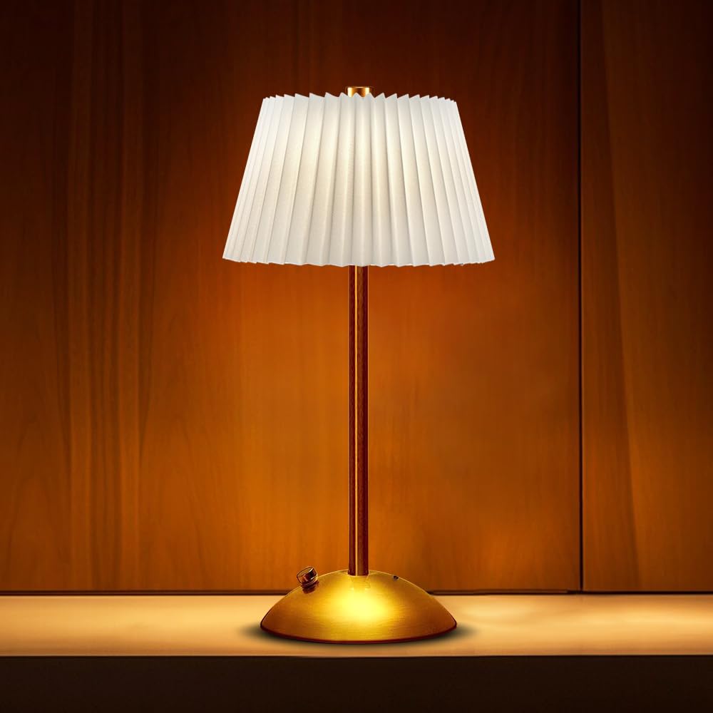 Touch Sensor LED Desk Lamp - 3-Way Dimmable Cordless Metal Table Lamp with Fabric Shade for Home Office, Bedroom, Living Room & Dorm | Perfect for Reading, Working & Nightstand Lighting (White)