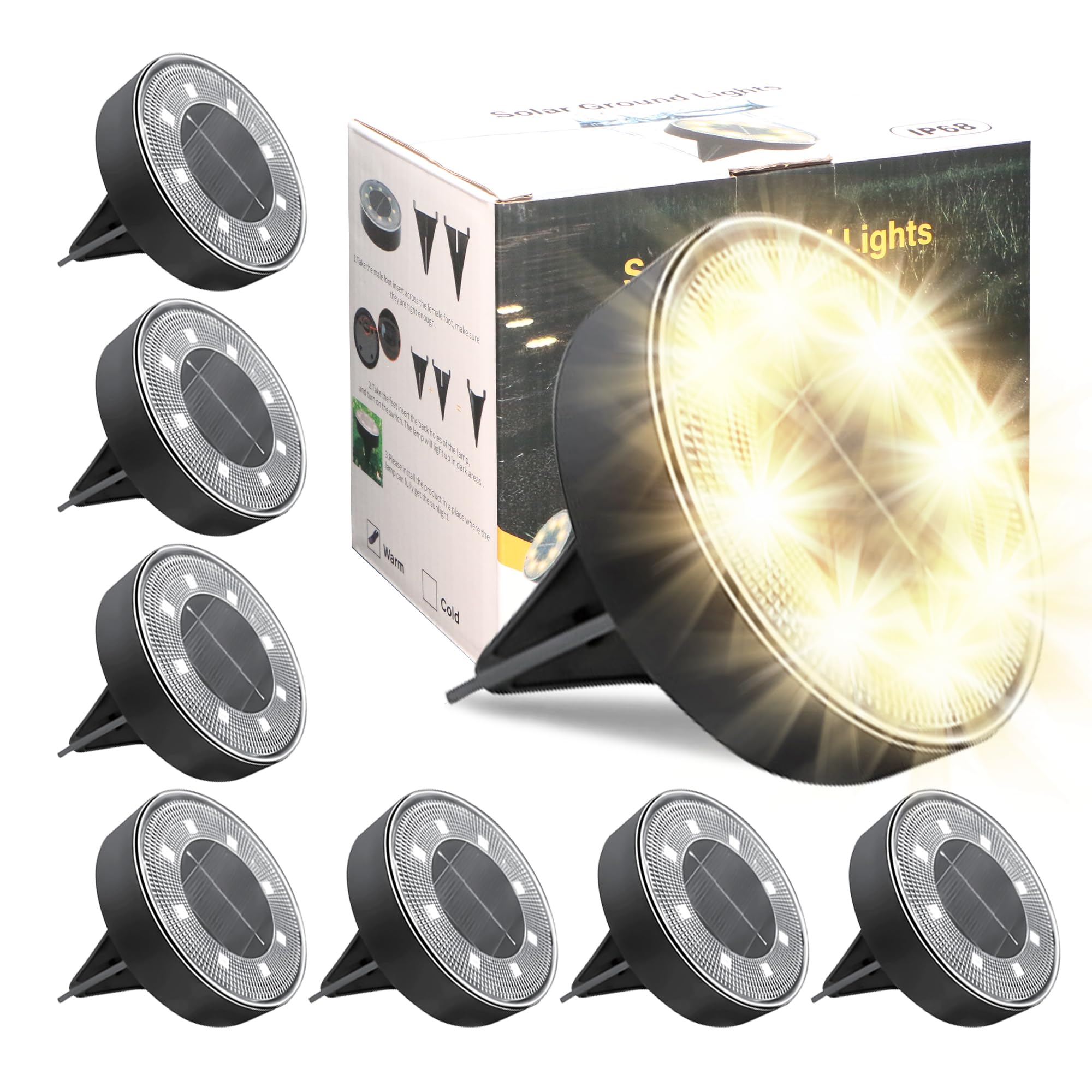 8 Pack Solar In-Ground Lights 2025 - 8 LED Ultra Bright IP68 Waterproof Outdoor Landscape Lighting for Garden, Patio, Pathway, Yard, Deck | Warm White | Perfect for Driveway Borders, Walkway Illumination & Backyard Decor