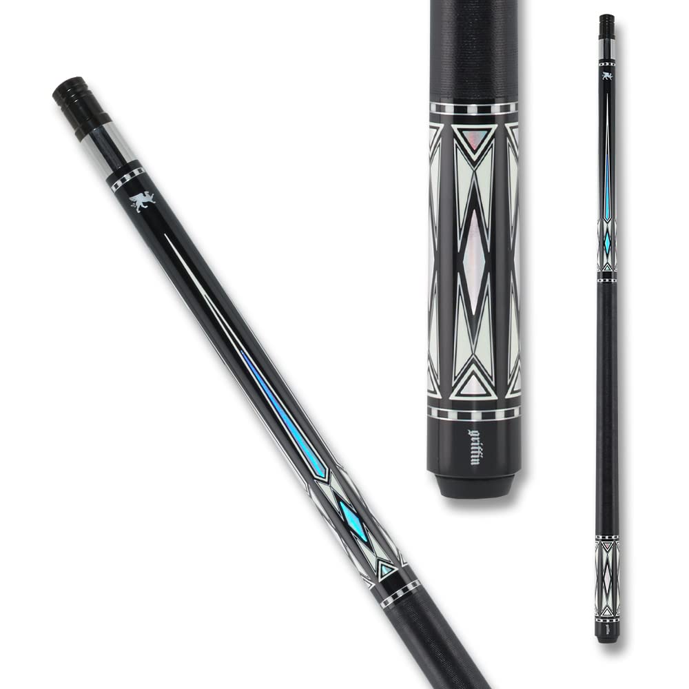 Premium Griffin GR40 Pool Cue - Jet Black with Elegant Overlaid Points for Professional Billiards & Tournament Play