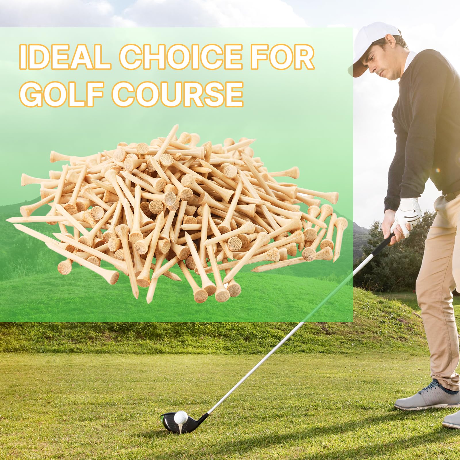 Premium Bamboo Golf Tees 2-3/4 Inch - 7X Stronger Than Wood Tees | Low Friction & Reduced Side Spin | Perfect for Driving Range & Tournament Play