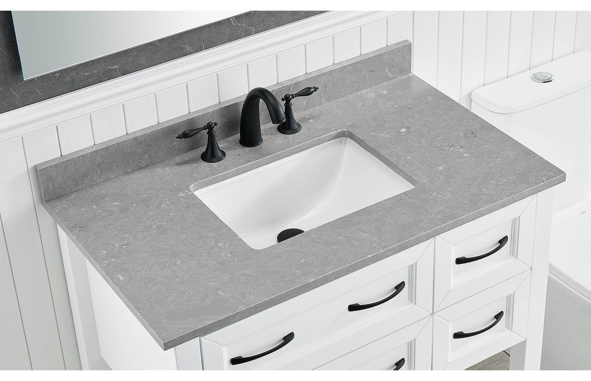 Amalfi 37W x 22D White Engineered Marble Bathroom Vanity Top with Rectangular Undermount Sink - Perfect for Modern Bathroom Renovations and Home Upgrades