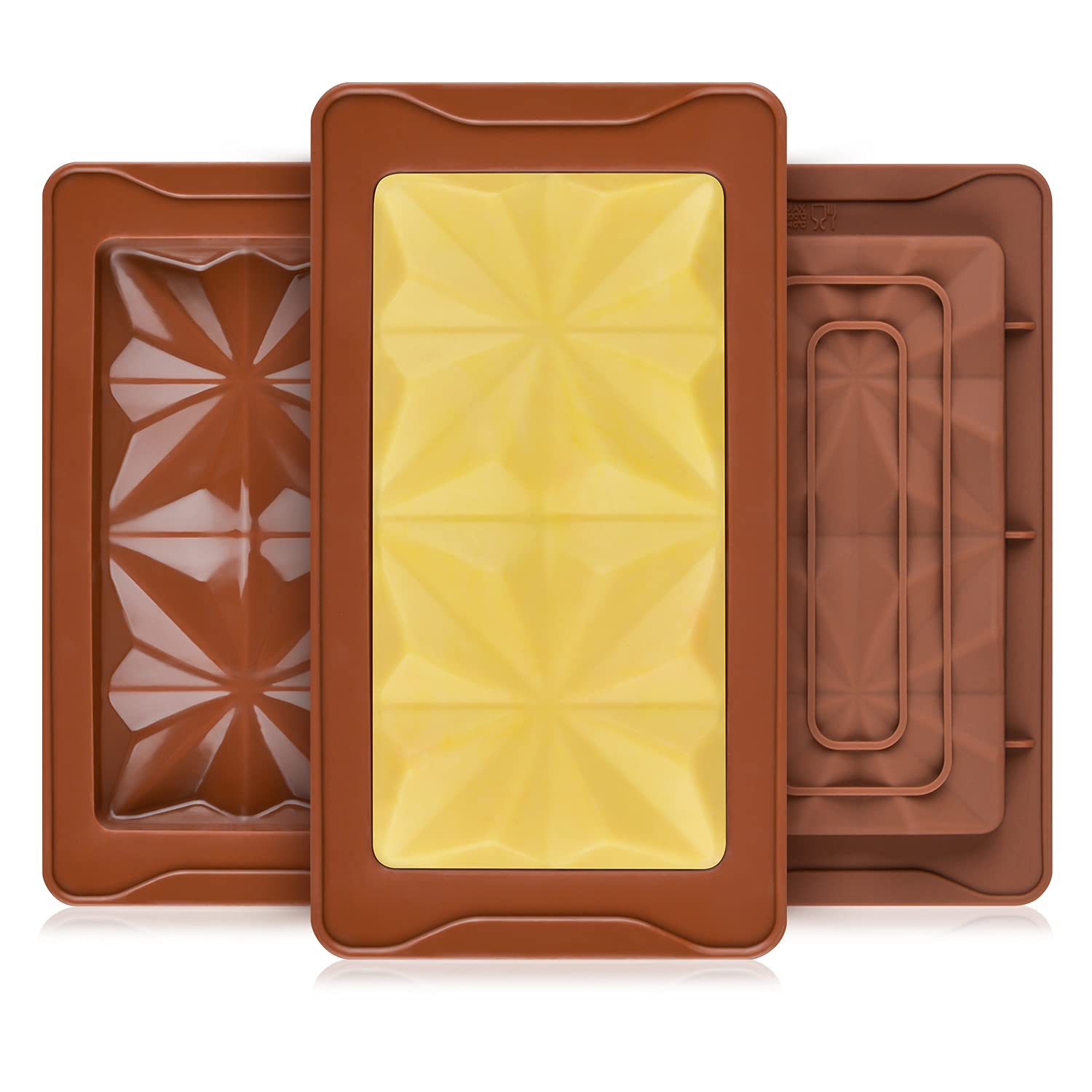 3-Piece Silicone Break Apart Chocolate Molds Set - Deep Candy Bar Molds for Baking, Wax Melts & DIY Crafts (Edelweiss Design) - Perfect for Valentine's Day, Birthday Gifts & Home Baking Projects
