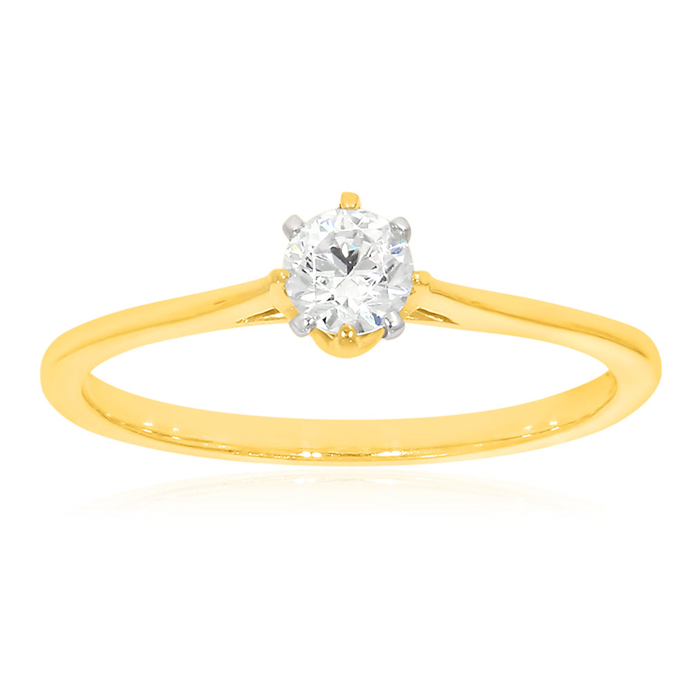9ct Yellow Gold 1/4 Carat Diamond Solitaire Ring - Elegant Engagement & Wedding Band for Women, Perfect for Proposals, Anniversaries & Special Occasions