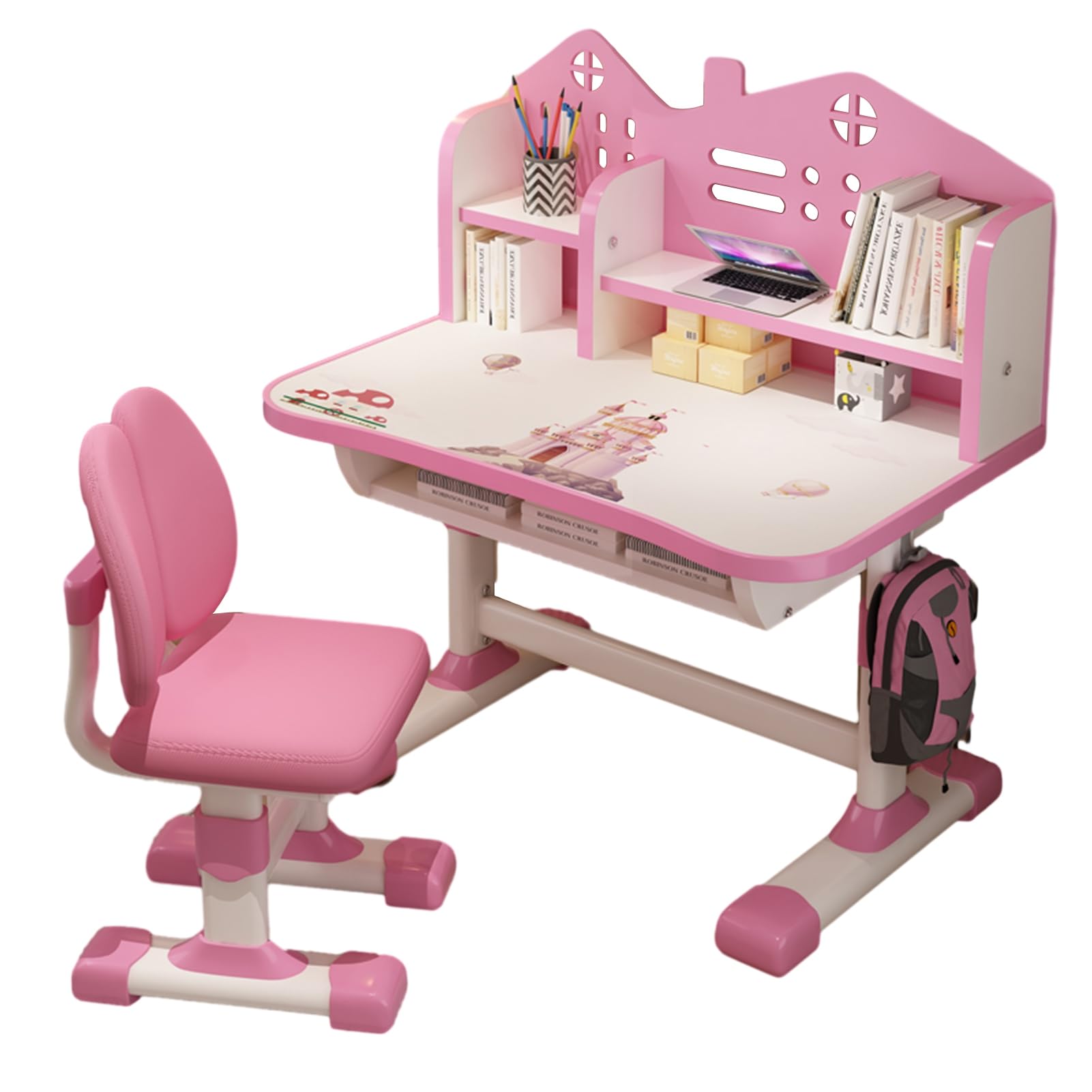 Kids Study Desk & Chair Set with Golden Distance Design for Homeschooling