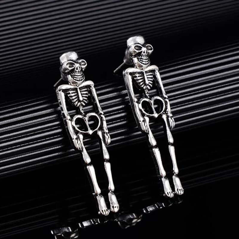 3 Ways Skull Skeleton Ear Jacket Earrings Stud | YM5089 - Gothic Punk Jewelry for Women, Men - Perfect for Halloween, Concerts & Alternative Fashion