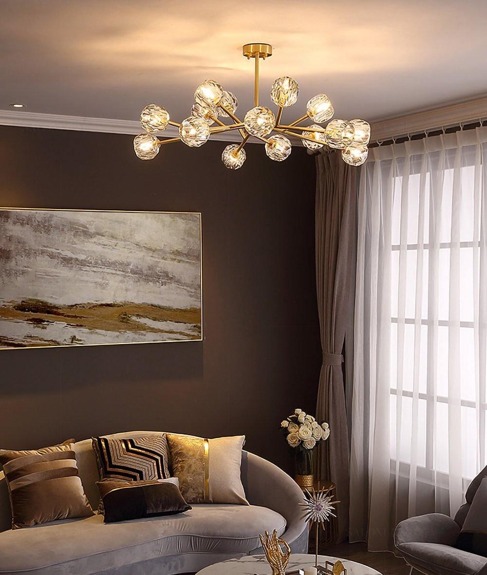 Crystal Ball Round Cluster Chandelier - Elegant Glass Sphere Ceiling Light Fixture for Dining Room, Bedroom & Living Room Decor