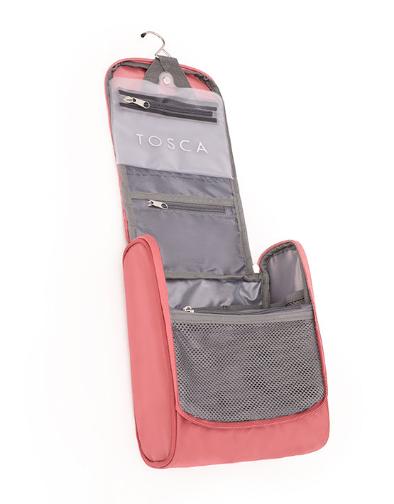Tosca TCA582 10-Inch Travel Organizer Toiletry Bag for Women & Men - Waterproof Cosmetic Bag with Multiple Pockets - Perfect for Vacation, Gym, Business Trips (Peach Blossom)