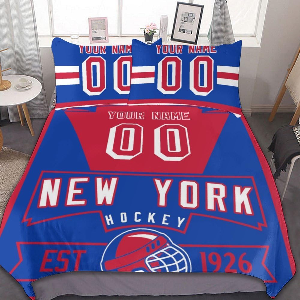 Custom Hockey Comforter Set - 3 Piece Bedding (Comforter + 2 Pillowcases) for Hockey Fans - Personalized Name & Number - Soft Lightweight Quilt - Sports Themed Bedroom Decor - Perfect for Game Nights & Fan Cave Decorations