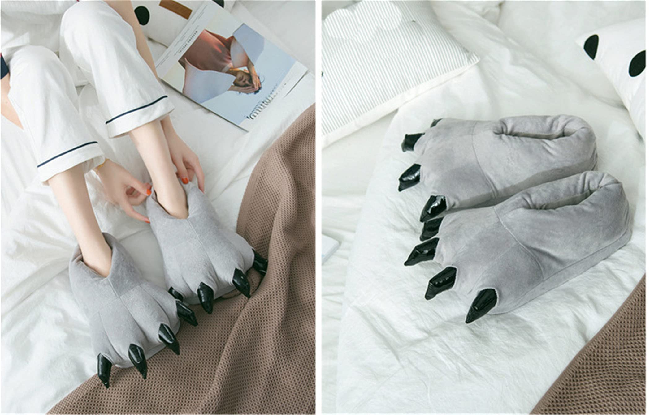 YILANLAN Unisex Plush Animal Paw Slippers - Dinosaur Claw Fuzzy Warm House Shoes for Men & Women | Cozy Indoor Winter Footwear for Home, Lounge & Gift Giving