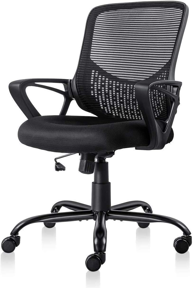 Ergonomic Office Chair with Adjustable Height & Swivel - Breathable Mesh Mid-Back Computer Desk Chair with Armrests for Home, Study & Office Meetings (Black) - Perfect for Long Work Hours & Remote Work Setup