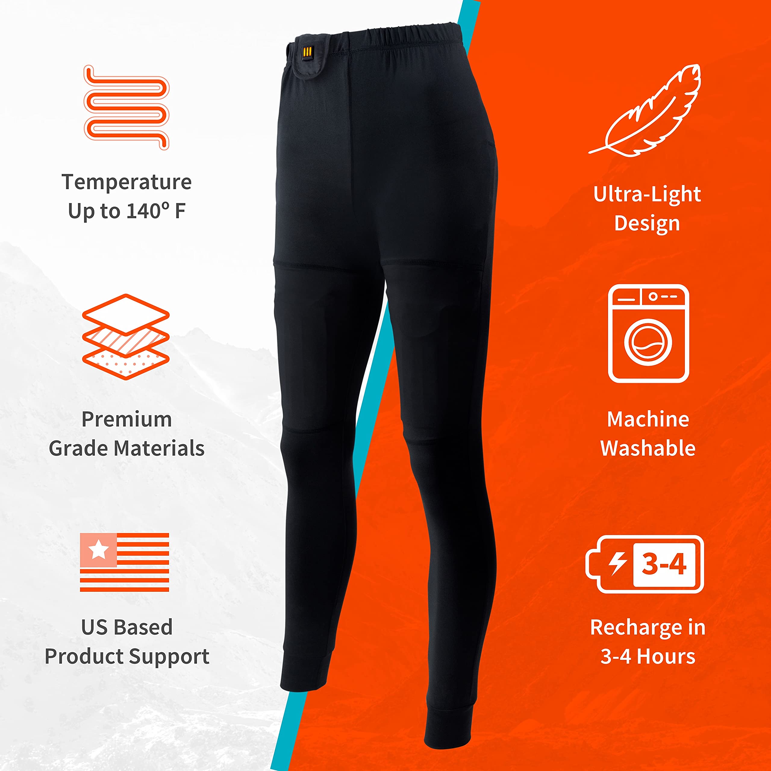 Basecamp Women’s Heated Base Layer Pants - 8 Hours of Warmth | Rechargeable Battery & USB Charger Included | Perfect for Skiing, Hiking & Winter Outdoor Activities
