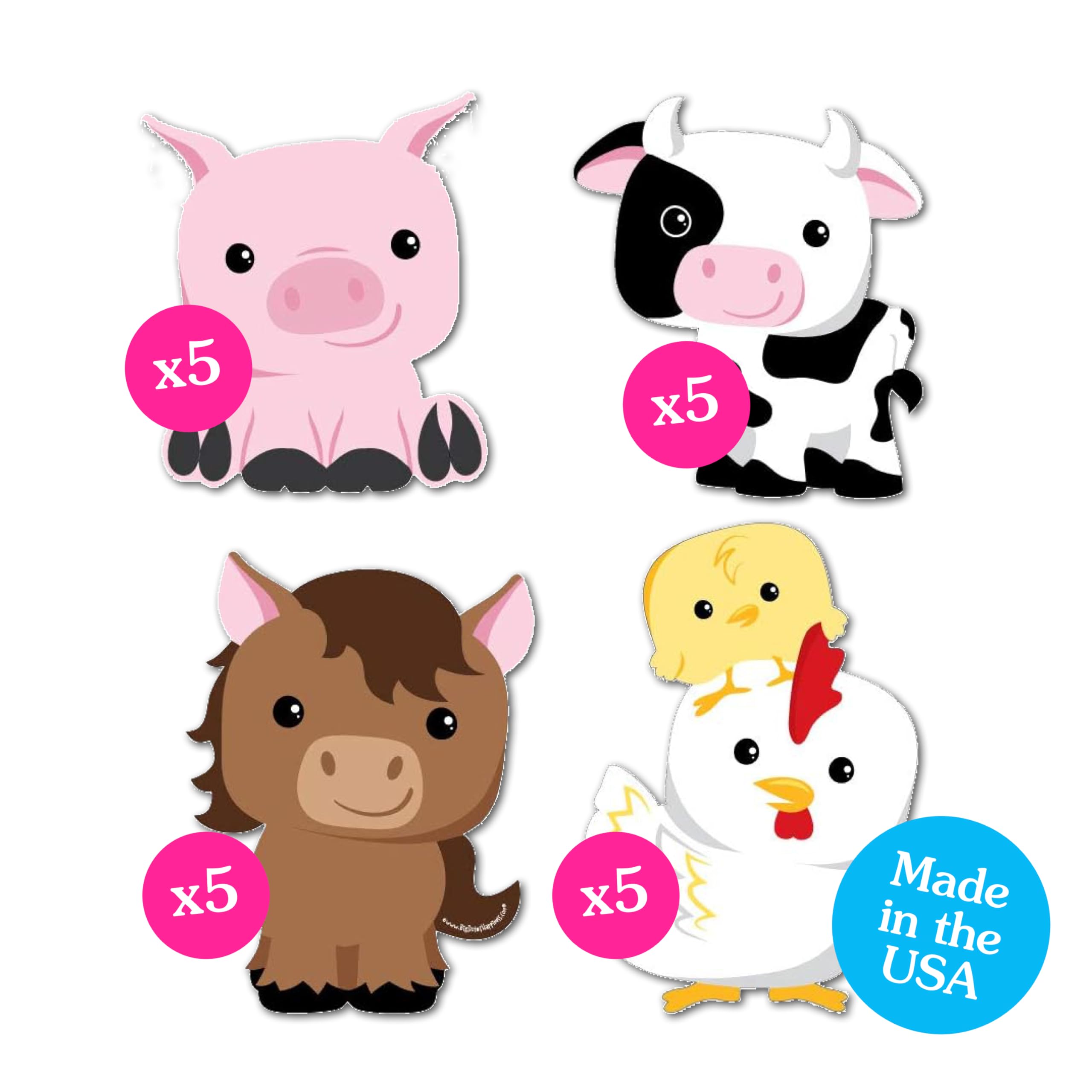 Farm Animal Decorations Set - 20 Piece Cow, Horse, Pig & Chicken Cutouts for DIY Baby Shower, Birthday Party Decor | Nursery Wall Art, Classroom Theme, Kids Room Decorations
